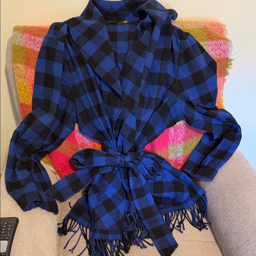 Polo by Ralph Lauren Flannel Plaid Belted Fringe Shirt Jacket- Like New!!!
